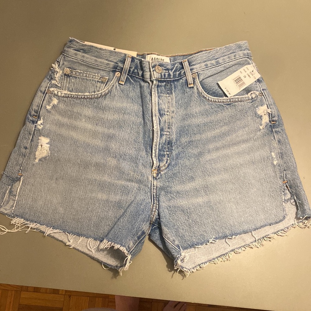 Agolde Light Blue Distressed Jean Shorts